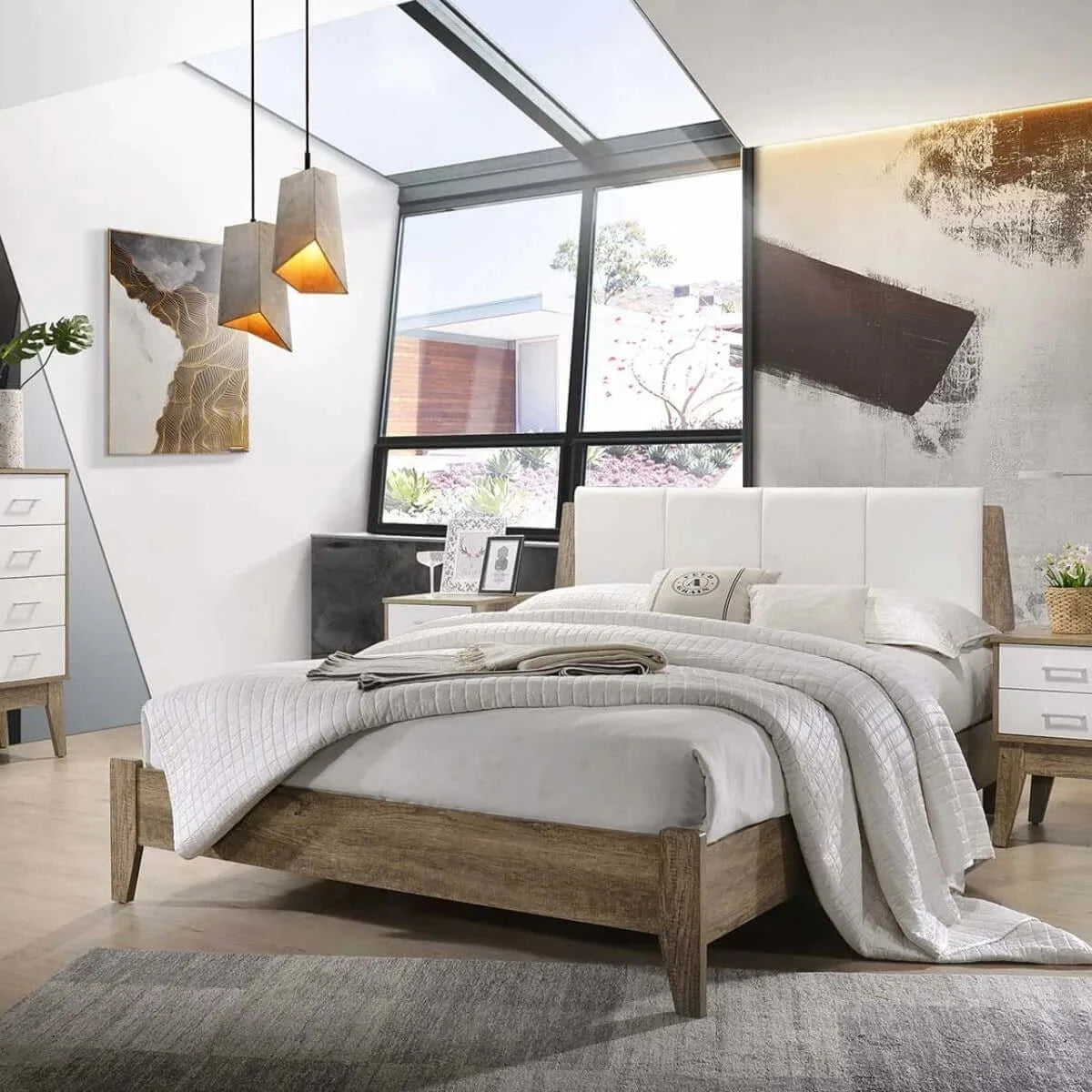 Buy wooden bed frame with leather upholstered bed head size king - upinteriors-Upinteriors