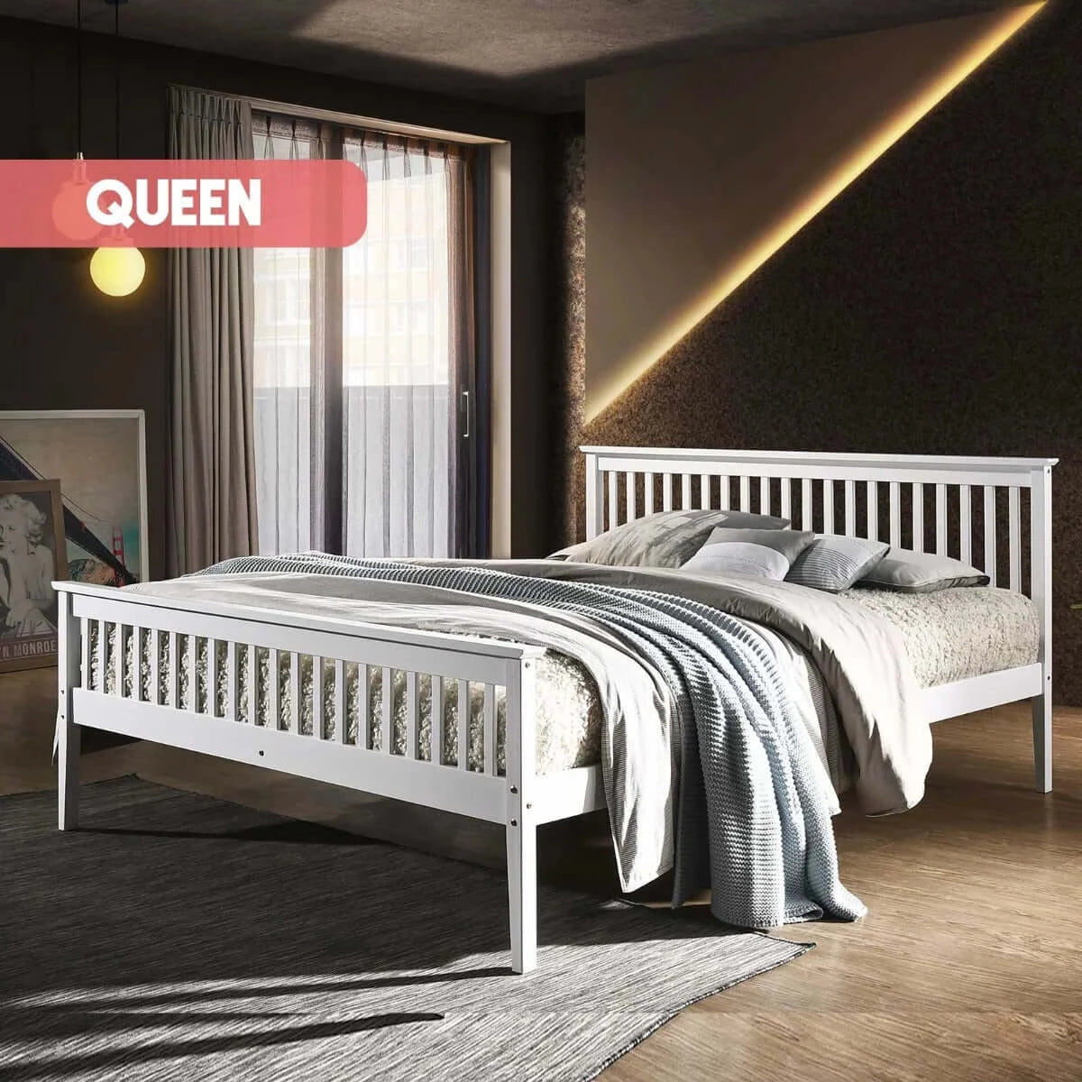 Buy wooden bed frame white - queen - upinteriors-Upinteriors